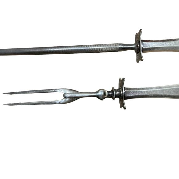 Oneida Community Patrician 1914 Silverplate Carving Fork Horning Steel Set - Picture 4 of 11